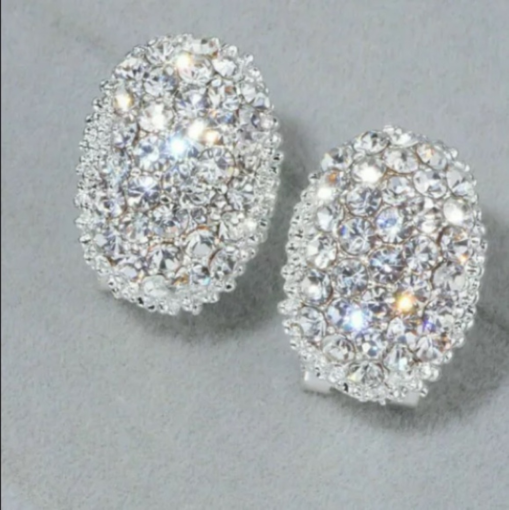 Marquis Cut Sterling Siver & Pave Crystal Earrings 1”
